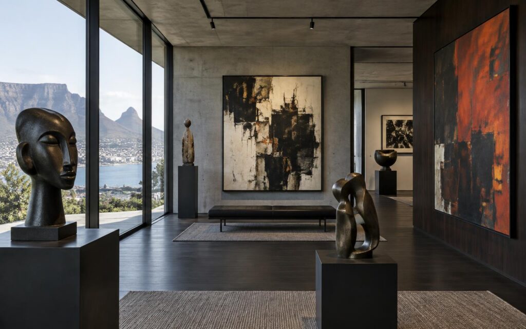Contemporary South African art hung in a Cape Town interior